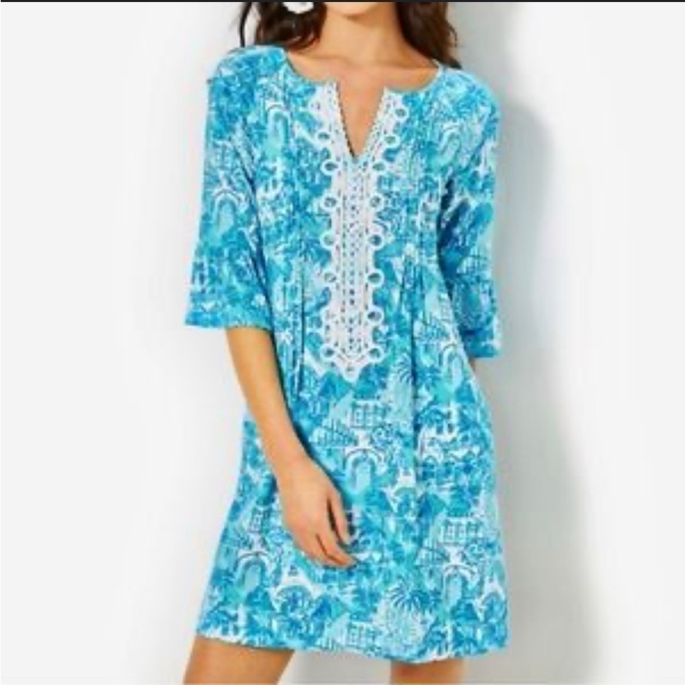 Lilly Pulitzer- Krysta Tunic Dress, “Amalfi Blue Sunny State Of Mind”, Size S